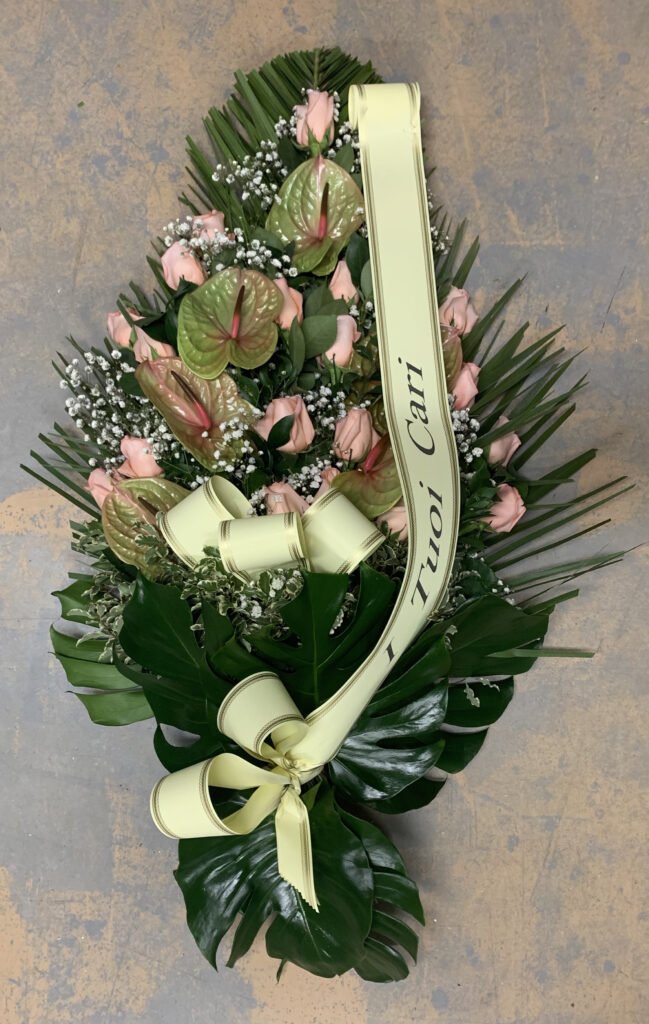 D Mazzo bara 17 - rose rosa e anthrium verdi